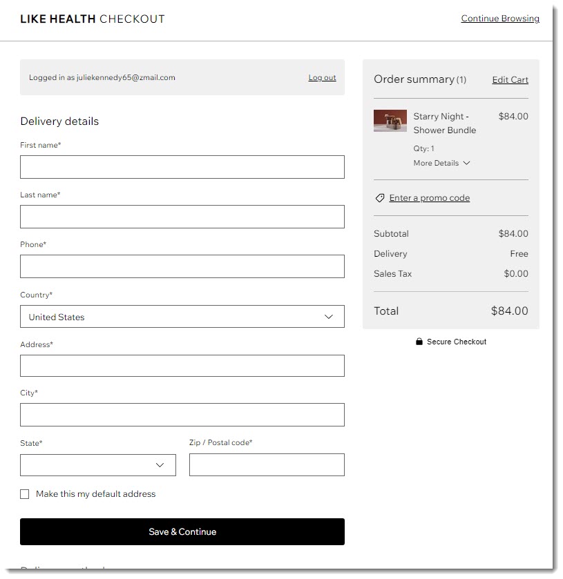 Screenshot of the checkout page.