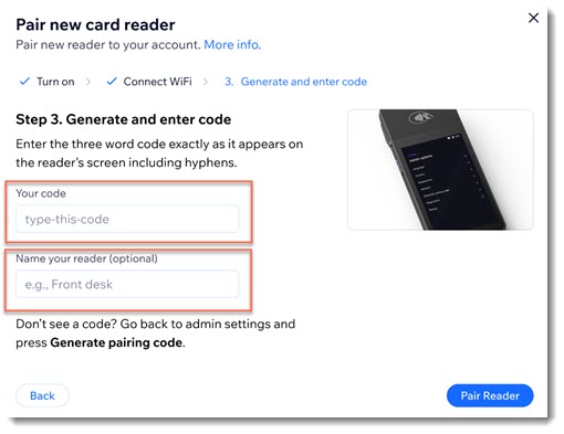 Screenshot of the popup you use to pair the card reader