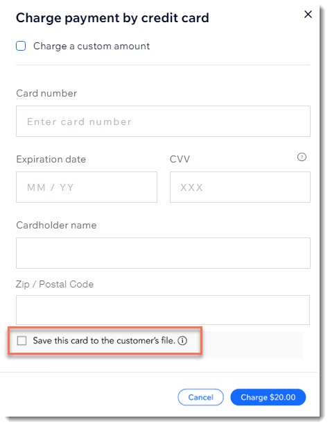 Captura de tela da janela onde você insere manualmente as informações do cartão com uma caixa de seleção destacada