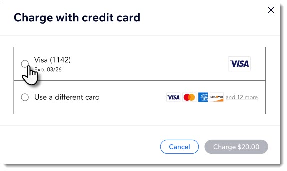 Screenshot della finestra Addebita pagamento con carta di credito