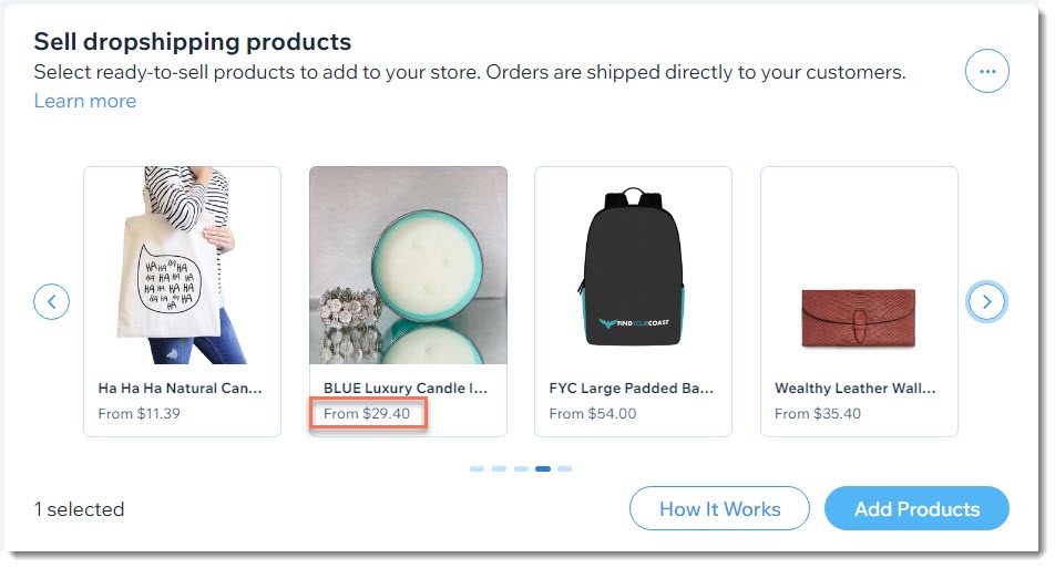 Screenshot of ready to sell products available in the Find Products to Sell tab