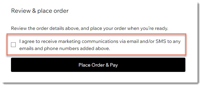 Screenshot of subscription checkbox and text on the Checkout Pare