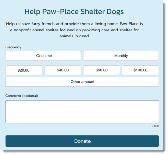 Screenshot of a sample Wix Donations campaign