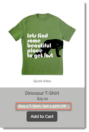 Screenshot of a product in a gallery with the name of an automatic discount outlined