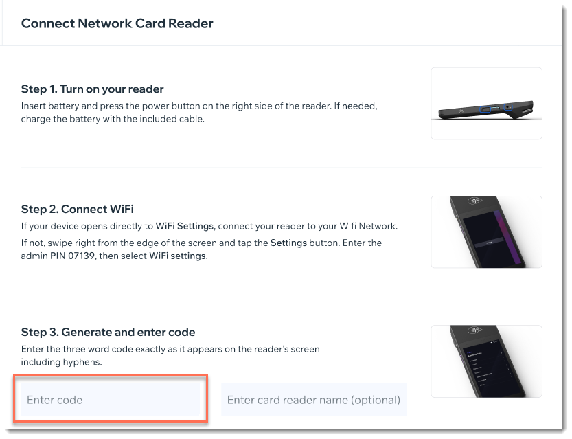 Screencapture of network card reader connection screen in the POS tablet