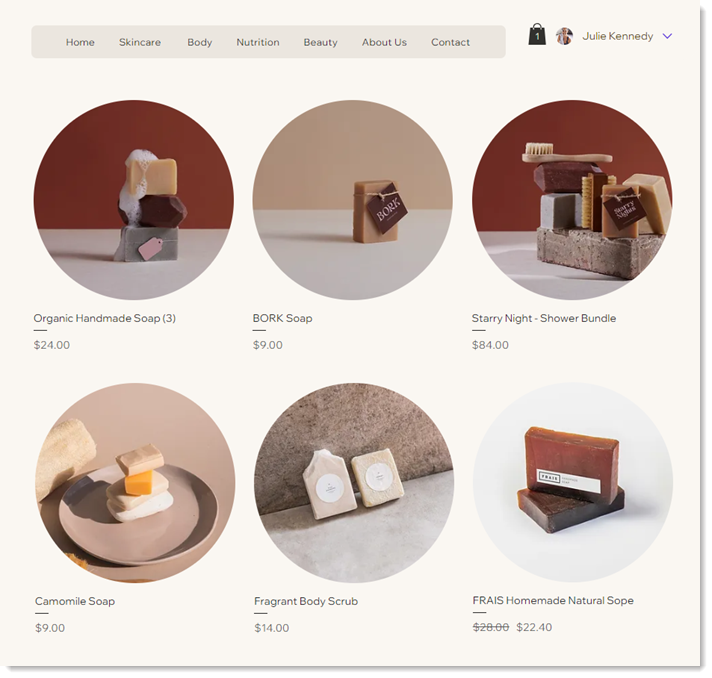 Screenshot of a Wix Stores grid gallery