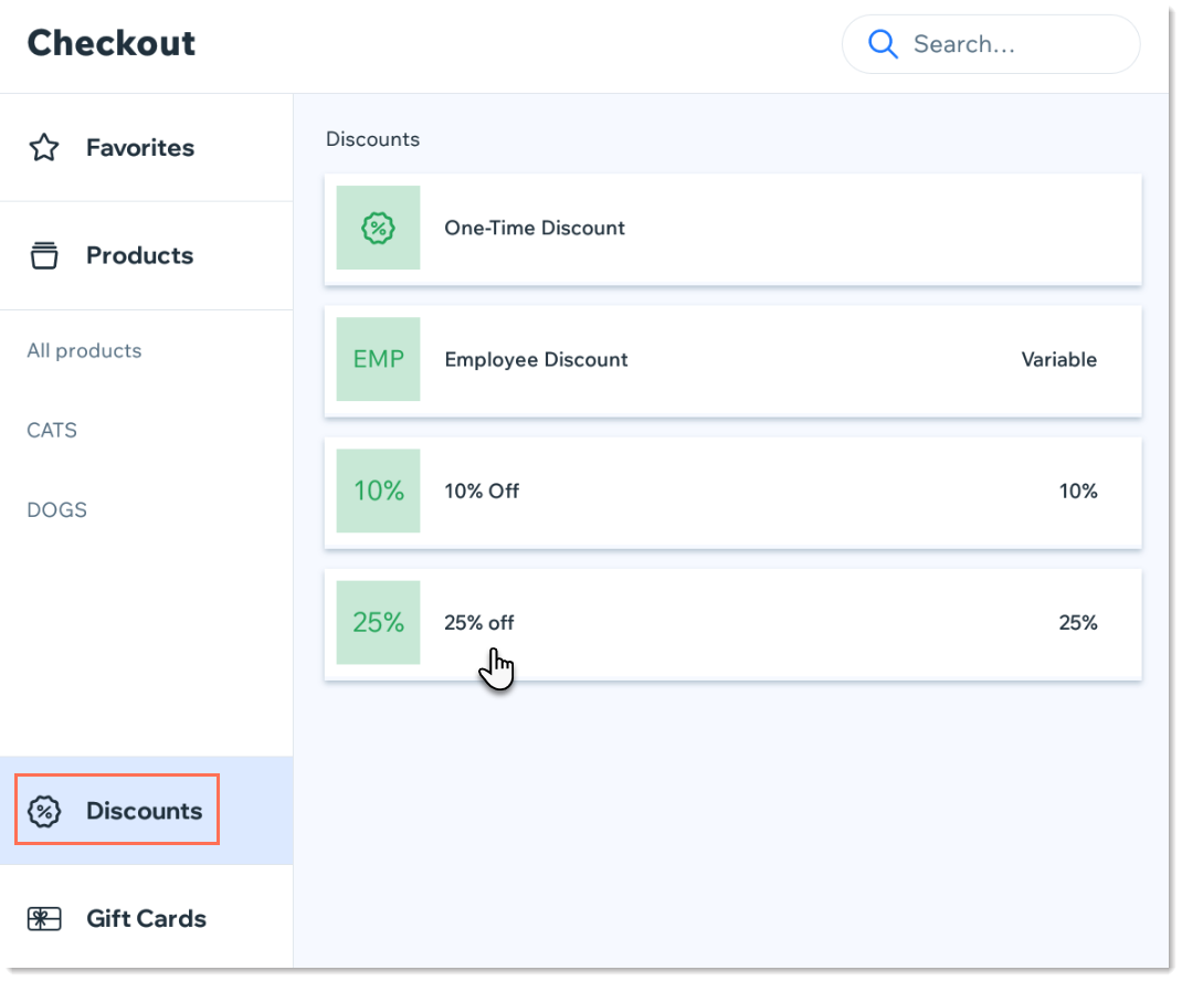 Screenshot des Bildschirms mit den Rabatten, die während des Checkouts verfügbar sind