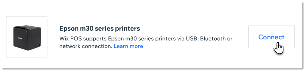 Screenshot of connect button for Epson m30 series printer in Wix POS tablet