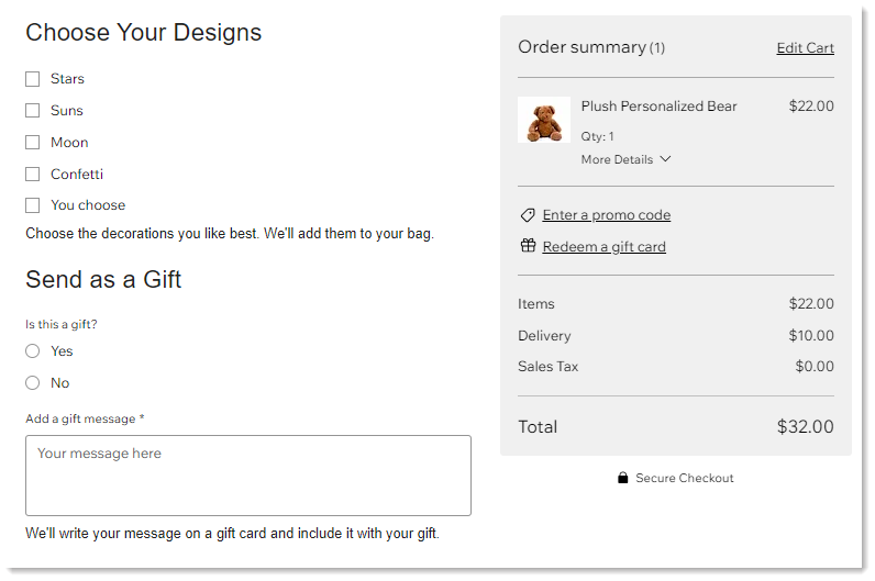 Screenshot of a Checkout Page that has added custom fields