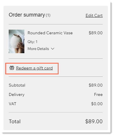 Screenshot of the checkout page with the