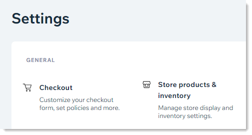 Captura de tela de parte da página Configurações no painel de controle Wix