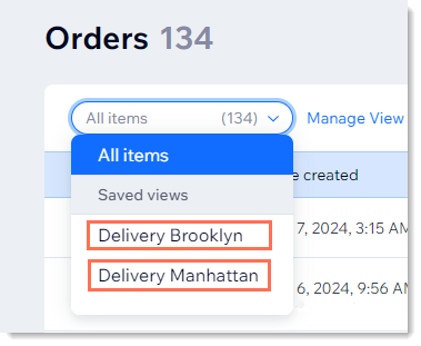 Screenshot of a store order that has saved order list views for 2 delivery locations