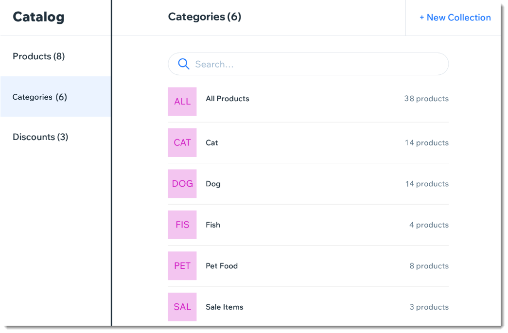 Screenshot of the Categories page in the Wix Retail POS tablet