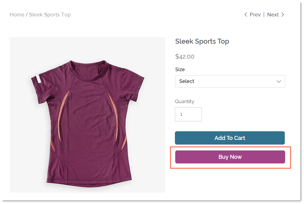 Screenshot of the Product Page with the Buy Now button outlined