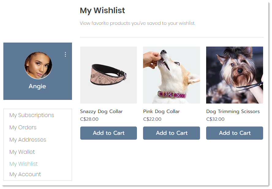 Screenshot of the My wishlist page