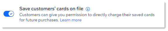 Screenshot che mostra l'interruttore Salva le carte dei clienti in archivio sotto Impostazioni di checkout