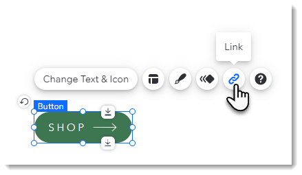 Screenshot eines hinzugefügten Buttons im Editor mit dem angezeigten Link-Symbol