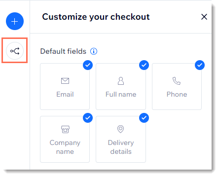 Screenshot di una parte della pagina in cui personalizzi il checkout, con l'icona Regole in evidenza