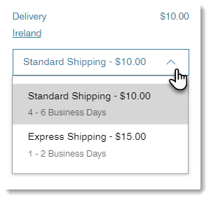 Screenshot of the shipping drop-down on the Cart Page