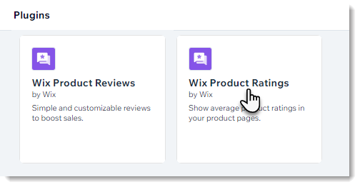 Screenshot of the plugins window with a cursor on the Wix Product Ratingsplugin