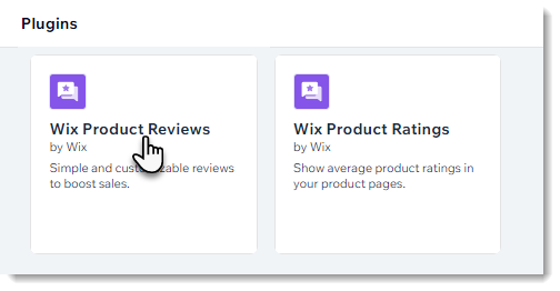 Screenshot of the plugins window with a cursor on the Wix Reviews plugin