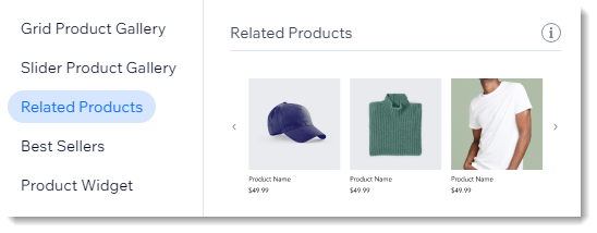 Screenshot of the Related Products Gallery in the Add Panel