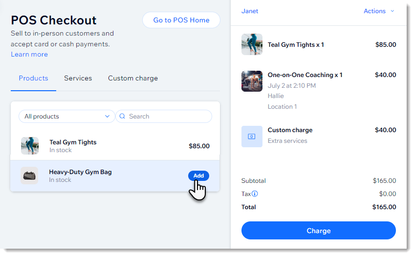 Screenshot of POS checkout page