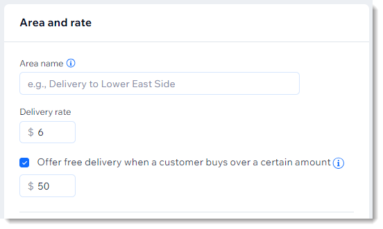 Screenshot of the shipping setup page in Wix stores, where you select Local Delivery