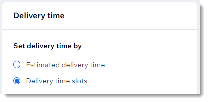 Screenshot of the shipping setup page in Wix stores, where you select time slots for Local Delivery