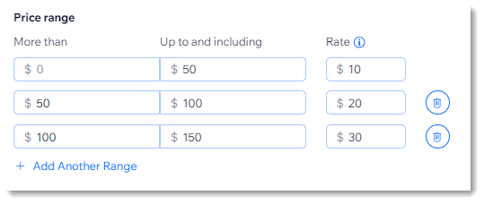 Screenshot of shipping by price setup