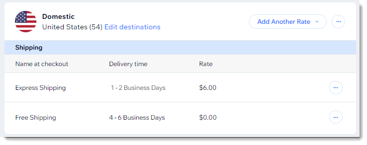 Screenshot of the shipping setup page in Wix Stores