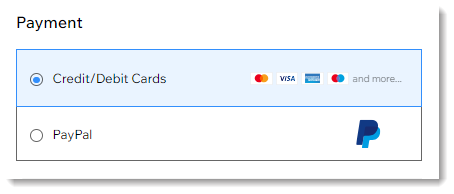 Screenshot of the payment part of the checkout page in a Wix store with a paypal option