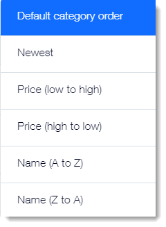 Screenshot of the order product options for the Category Page in Wix Stores