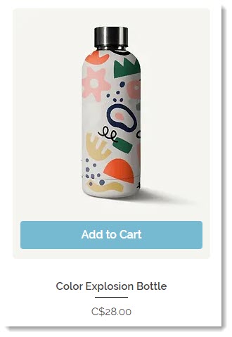 Screenshot of a product in a Wix stores gallery, with the Add to Cart button displayed over the image