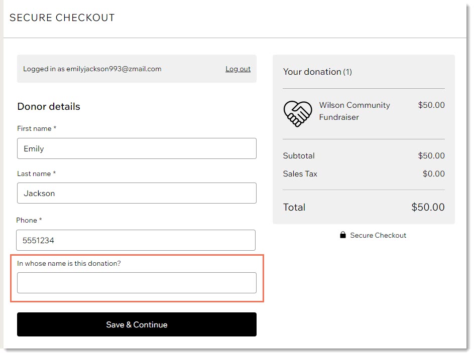 Captura de tela da página de checkout com um campo personalizado adicionado em destaque