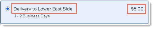 Screenshot of a delivery option on the checkout page of a Wix site