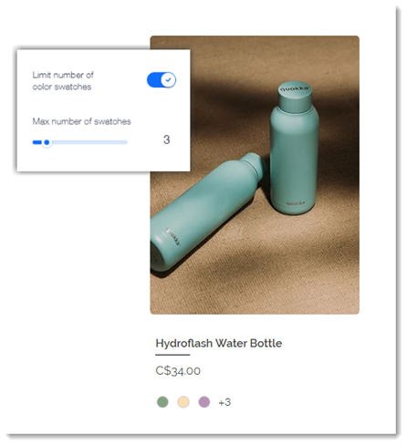 A screenshot showing a product with color options in a Wix Store