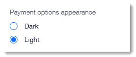 Screenshot of the setting in the Wix Stores Product Page where you choose like or dark payment options