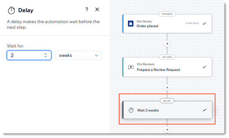 Screenshot of the setup page for review request automation in Wix Reviews