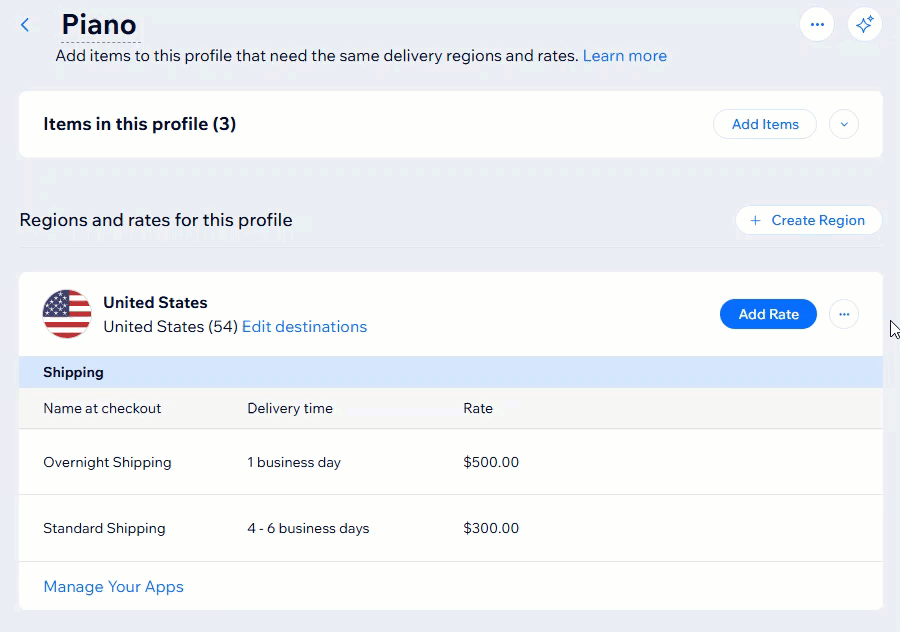 GIF showing how to connect a local delivery rule to a different delivery profile in Wix Stores