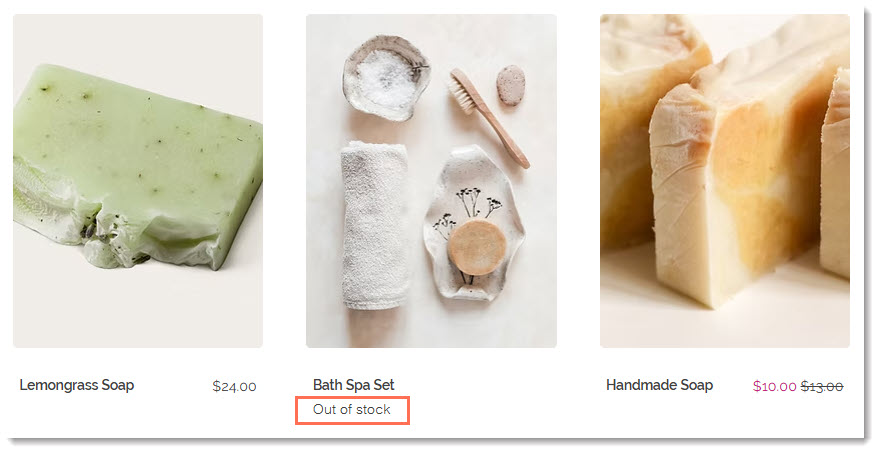 Screenshot of a Product Gallery in a Wix Store with Out of Stock message displayed