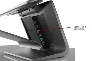 Wix POS Register tablet showing the USB connection for the scanner