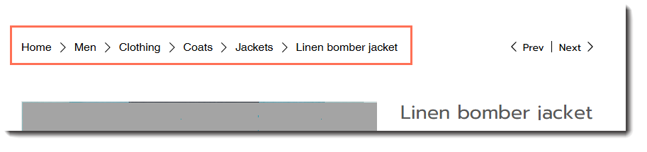Screenshot of the breadcrumbs of a product in a Wix store