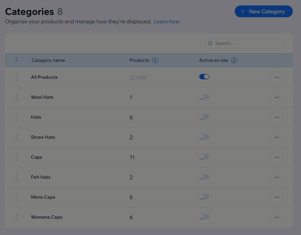 顯示如何在 Wix Stores 建立子類別的 GIF