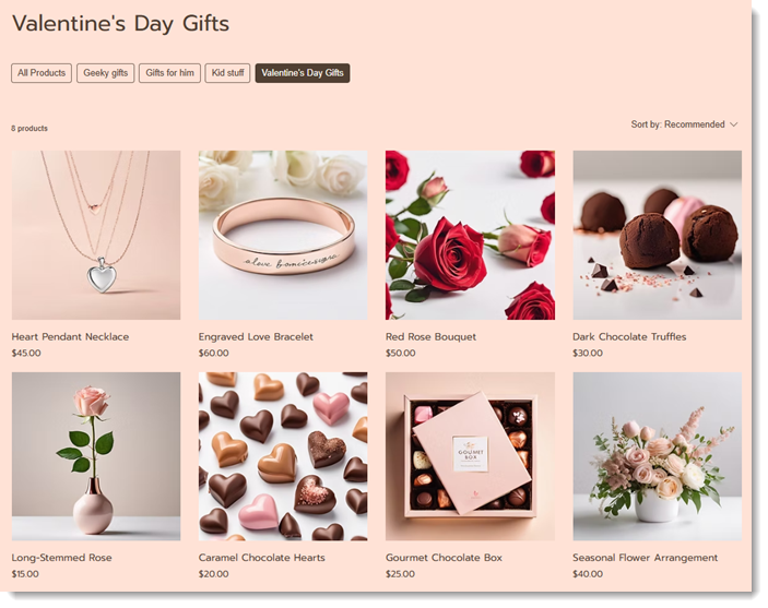 Wix Stores'daki bir kategori sayfasının ekran görüntüsü