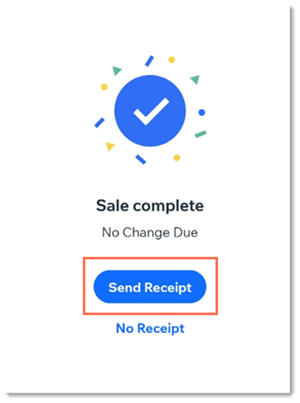 Screenshot of the last screen in a mobile POS purchase with the Send Receipt button outlined