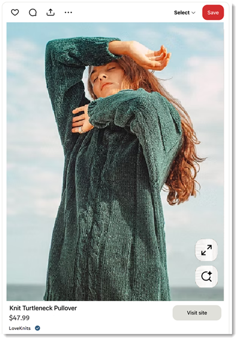 Sample Pinterest shopping pin