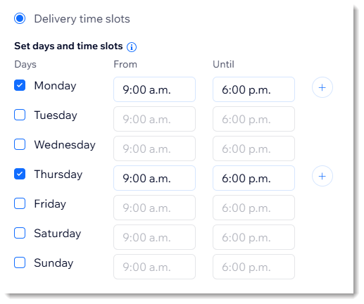 Captura de pantalla de una parte de la página de configuración de envío en Wix Stores.