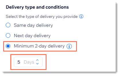 Captura de pantalla de una parte de la página de configuración de envío en Wix Stores.