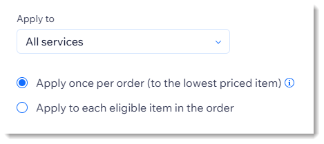 Screenshot of part of the coupon screen in Wix where you select how a coupon is applied to multiple items in an order